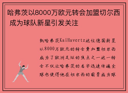 哈弗茨以8000万欧元转会加盟切尔西 成为球队新星引发关注 哈弗茨以8000万欧元转会加盟切尔西 成为球队新星引发关注